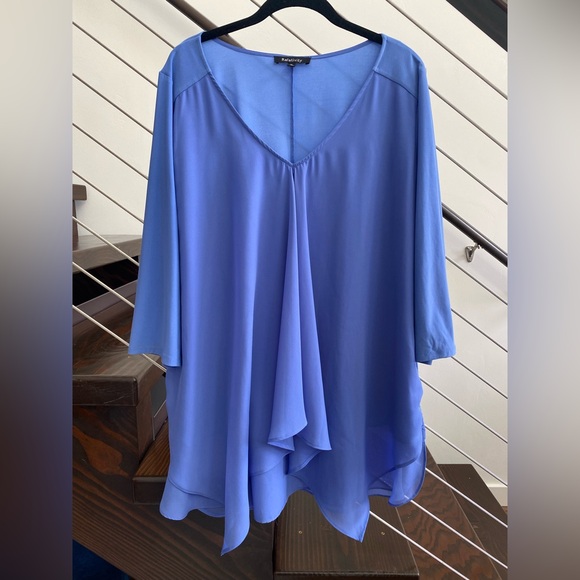 Relativity Womens Blue V Neck Top Size 1X 3/4 Sleeve Career Office Mature Flowy - Picture 1 of 9